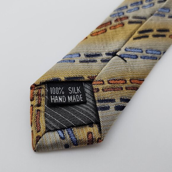 Emilio Ponti Necktie Geometric Silk Gray Yellow Blue Textured Fabric 57" L 4" W - Picture 7 of 7